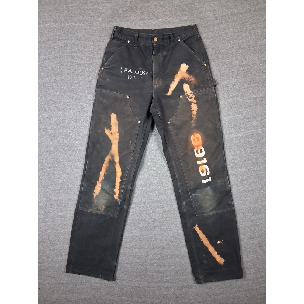 Carhartt Mens Pants 30x32 Black Canvas B01 Double Knee Art Hand Painted Reworked